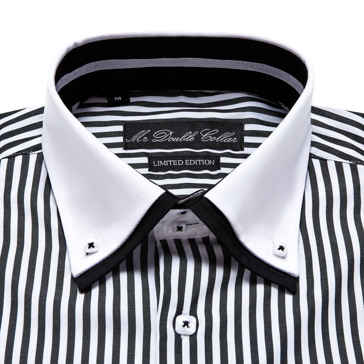 Mens Italian Design Black & White Pinstripe Contrast Shirt with White Collar and Cuffs Smart Casual Double Collar Button Down Shirt