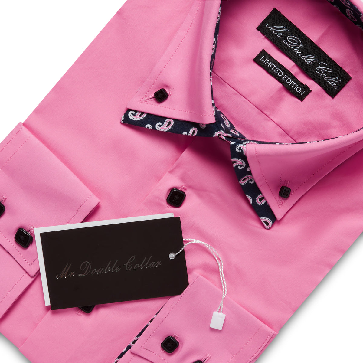 Mens Italian Design Pink Shirt with Pink & Navy Paisley Printed Contra –  MrDoubleCollar