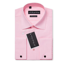 Mens Italian Double Cuff Formal Pink Shirt Slim Fit Include Metal Cufflinks Long Sleeve