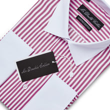 Mens Italian Design Pink Stripe White Cuff Smart Casual Longsleeve