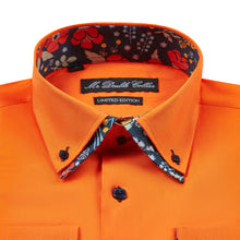 Mens Italian Design Orange Floral Button Down Smart Casual Double Collar Longsleeve