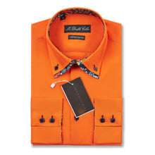 Mens Italian Design Orange Floral Button Down Smart Casual Double Collar Longsleeve