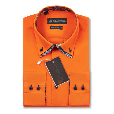 Mens Italian Design Orange Floral Button Down Smart Casual Double Collar Longsleeve