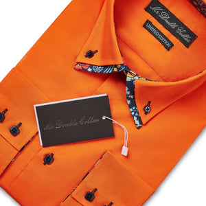 Mens Italian Design Orange Floral Button Down Smart Casual Double Collar Longsleeve