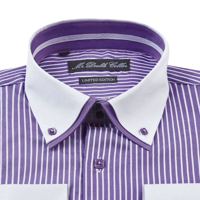 Mens Italian Design Purple Pinstripe Shirt Smart Casual Double Collar Long Sleeve