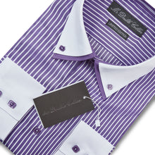 Mens Italian Design Purple Pinstripe Shirt Smart Casual Double Collar Long Sleeve
