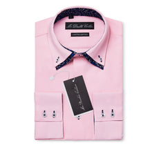 Mens Italian Design Pink Paisley Shirt Smart Casual Double Collar Long-sleeve
