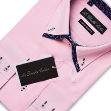 Mens Italian Design Pink Paisley Shirt Smart Casual Double Collar Long-sleeve