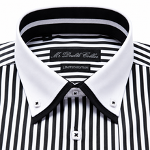 Mens Italian Design Black & White Pinstripe Contrast Shirt with White Collar and Cuffs Smart Casual Double Collar Button Down Shirt
