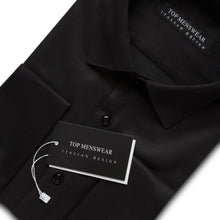 Mens Italian Double Cuff Formal Black Shirt Slim Fit Include Metal Cufflinks Long Sleeve
