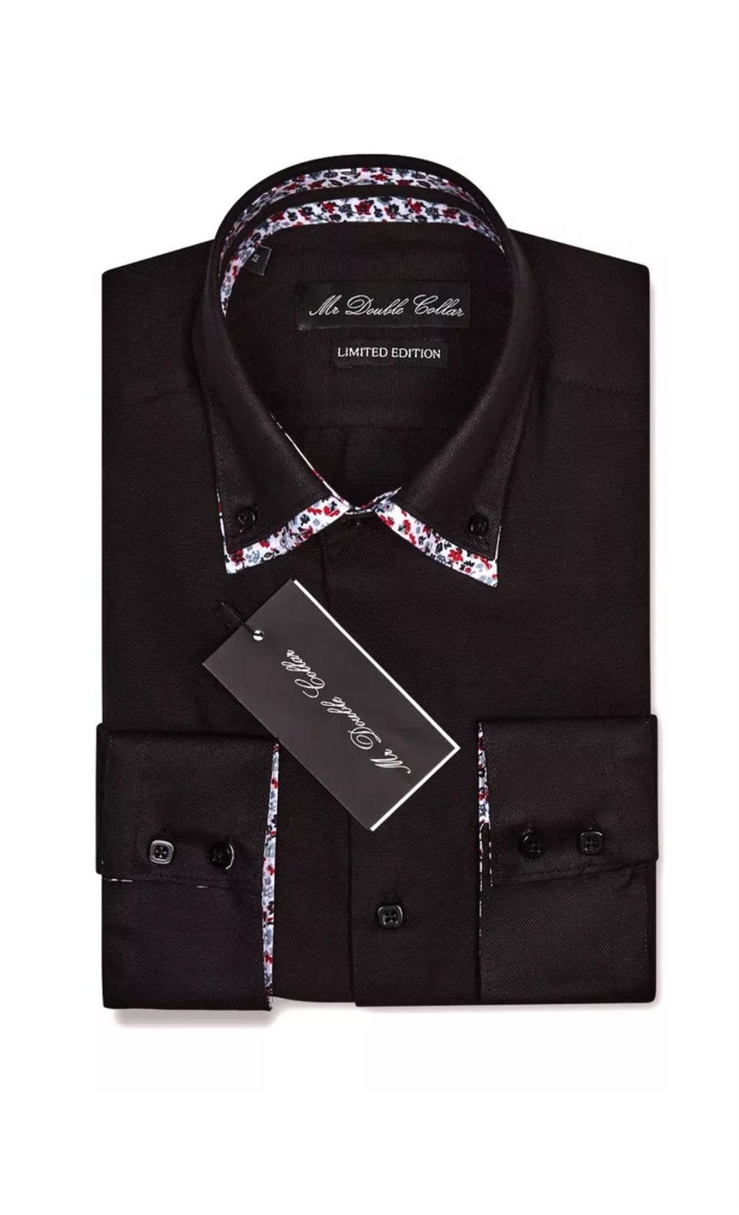 Mens Italian Design Black Floral Shirt Smart Casual Double Collar Longsleeve