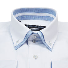 Mens Italian Design White with Blue Checks Shirt Smart Casual Double Collar Long sleeve
