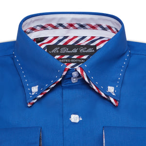 Mens Italian Design Blue Striped Shirt Smart Casual Double Collar Longsleeve
