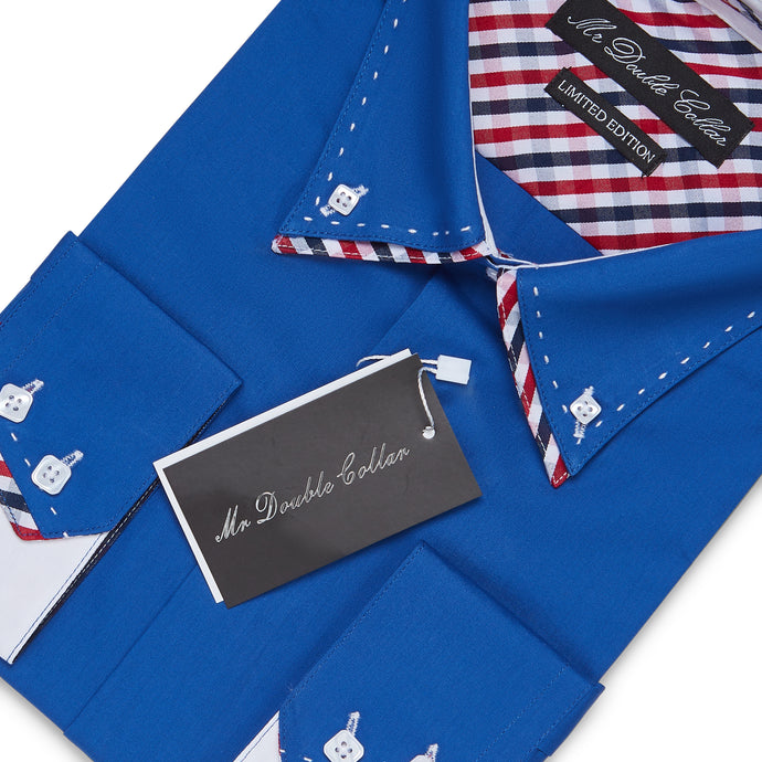Mens Italian Design Blue Striped Shirt Smart Casual Double Collar Longsleeve