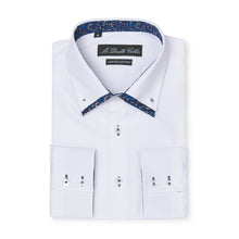 Mens Italian Design White Floral Collar Shirt Smart Casual Double Collar Long-sleeve
