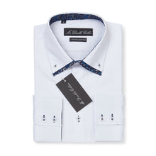 Mens Italian Design White Floral Collar Shirt Smart Casual Double Collar Long-sleeve