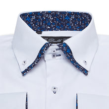 Mens Italian Design White Floral Collar Shirt Smart Casual Double Collar Long-sleeve