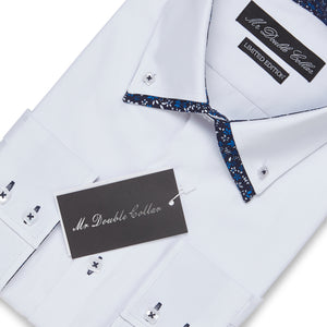 Mens Italian Design White Floral Collar Shirt Smart Casual Double Collar Long-sleeve