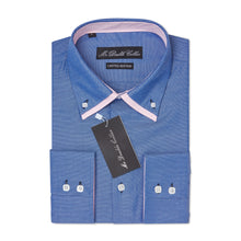 Mens Italian Design Blue & Pink Oxford Smart Casual Double Collar Long-sleeve