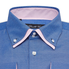 Mens Italian Design Blue & Pink Oxford Smart Casual Double Collar Long-sleeve