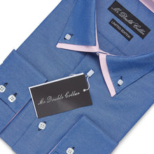 Mens Italian Design Blue & Pink Oxford Smart Casual Double Collar Long-sleeve