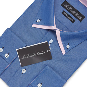 Mens Italian Design Blue & Pink Oxford Smart Casual Double Collar Long-sleeve