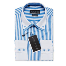 Mens Italian Design Baby Blue Pinstripe Smart Casual Double Collar Longsleeve