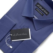 Mens Italian Double Cuff Denim Blue Shade Shirt Slim Fit with Metal Cufflinks Long Sleeve