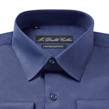 Mens Italian Double Cuff Denim Blue Shade Shirt Slim Fit with Metal Cufflinks Long Sleeve