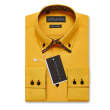 Mens Italian Design Yellow Floral Smart Casual Double Collar Longsleeve Shirt