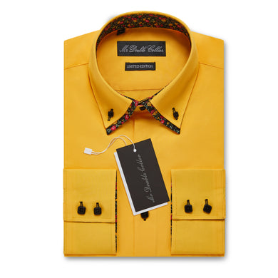 Mens Italian Design Yellow Floral Smart Casual Double Collar Longsleeve Shirt