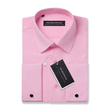 Mens Italian Double Cuff Pink Striped Shirt Slim Fit with Metal Cufflinks Long Sleeve