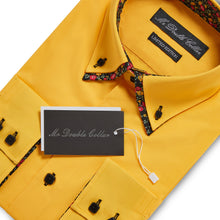 Mens Italian Design Yellow Floral Smart Casual Double Collar Longsleeve Shirt