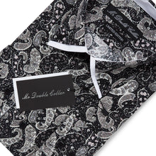 Mens Italian Design Black Paisley Print Smart Casual Double Collar Longsleeve