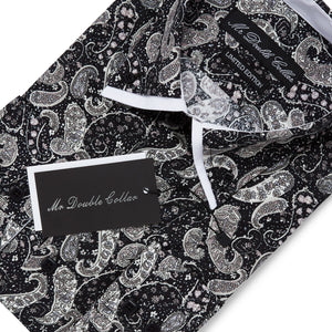 Mens Italian Design Black Paisley Print Smart Casual Double Collar Longsleeve