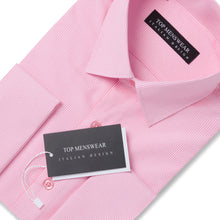 Mens Italian Double Cuff Pink Striped Shirt Slim Fit with Metal Cufflinks Long Sleeve