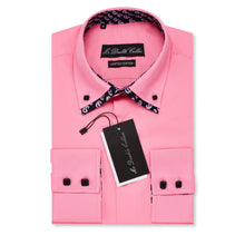 Mens Italian Design Bright Pink Paisley Print Smart Casual Double Collar Longsleeve