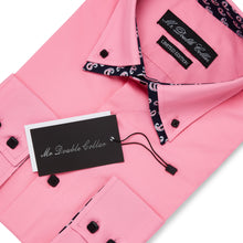 Mens Italian Design Bright Pink Paisley Print Smart Casual Double Collar Longsleeve