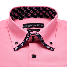 Mens Italian Design Bright Pink Paisley Print Smart Casual Double Collar Longsleeve