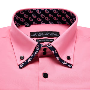 Mens Italian Design Bright Pink Paisley Print Smart Casual Double Collar Longsleeve