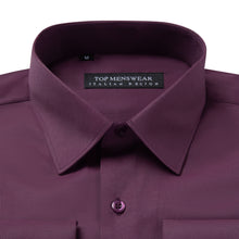 Mens Italian Double Cuff Dark Purple Shirt Slim Fit with Metal Cufflinks Long Sleeve