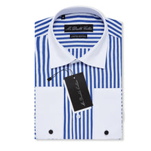 Mens Italian Design Blue Stripe White Cuff Smart Casual Longsleeve