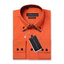 Mens Italian Design Orange Floral Button Down Smart Casual Double Collar Longsleeve