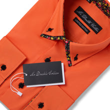 Mens Italian Design Orange Floral Button Down Smart Casual Double Collar Longsleeve