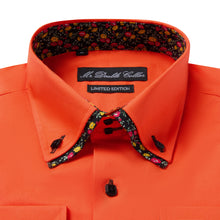 Mens Italian Design Orange Floral Button Down Smart Casual Double Collar Longsleeve