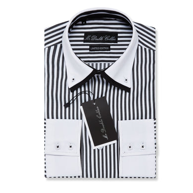 Mens Italian Design Black Pinstripe Smart Casual Double Collar Longsleeve