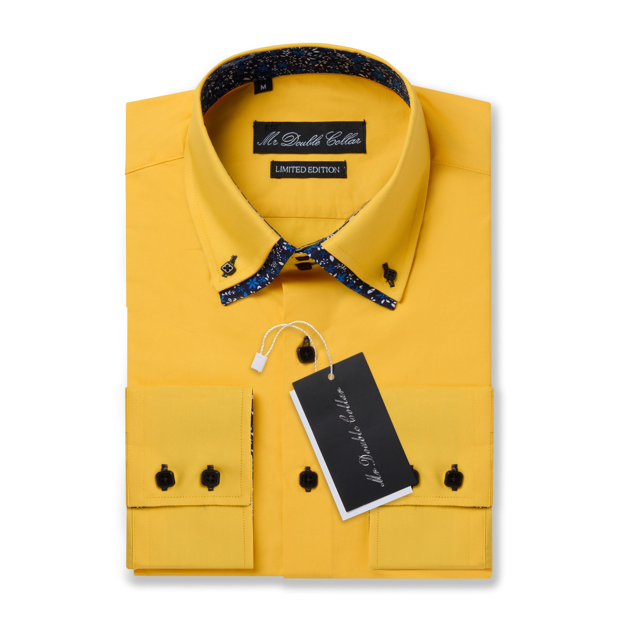 Mens Italian Design Yellow Floral Smart Casual Double Collar