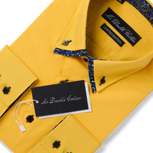 Mens Italian Design Yellow Floral Smart Casual Double Collar Longsleeve Shirt