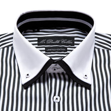Mens Italian Design Black Pinstripe Smart Casual Double Collar Longsleeve