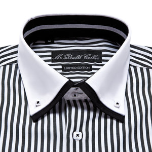 Mens Italian Design Black & White Pinstripe Contrast Shirt with White MrDoubleCollar Mens Italian Design Black & White Pinstripe Contrast Shirt with White MrDoubleCollar